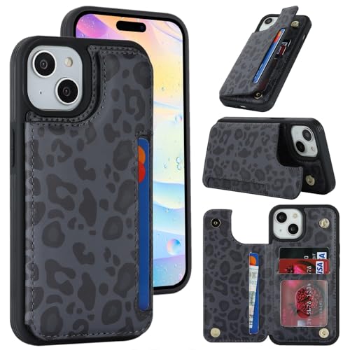 iCoverCase Compatible with iPhone 15 Wallet Phone Case with Card Holder for Women Men, [RFID Blocking] Card Slots PU Leather Protective Wallet Case 6.1 Inch (Black Leopard) by iCoverCase - Used condition - US$12.57