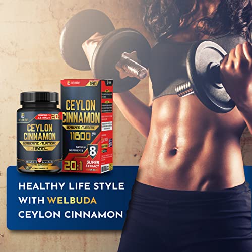 8In1 Ceylon Cinnamon Supplement Extract, Equivalent To 11600Mg - Blended Berberine, Turmeric, Ginger, Gymnema Sylvestre & More - 180 Capsules For 3 Months - Heart Health, Brain & Immune Support #TOP5
