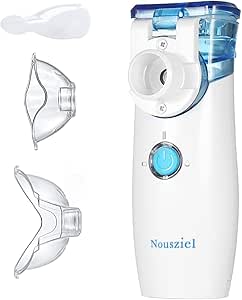 Nousziel aerosol portatile, aerosol ultrasuoni silenzioso per malattie respiratorie efficace, aerosol per bambini e adulti con maschera e boccaglio (B-White)