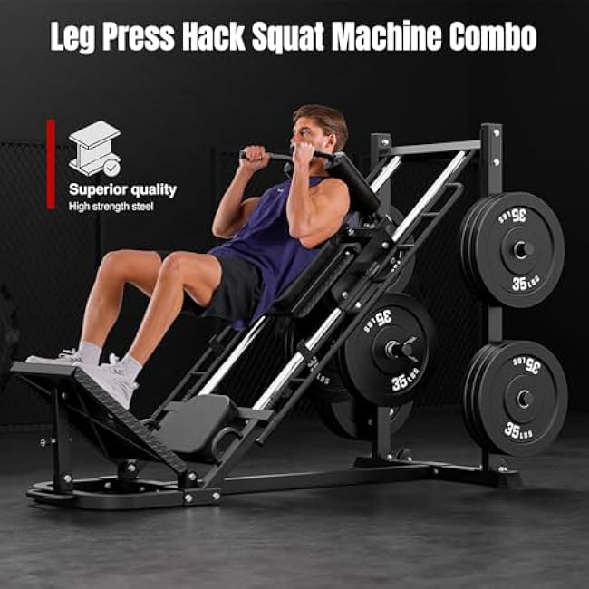 Dripex Leg Press Machine, Leg Press Machines for Home Gym, Professional Leg Press Hack Squat Machine Combo with 4 Weight Plate Storage Holders for Full Lower Body Workout