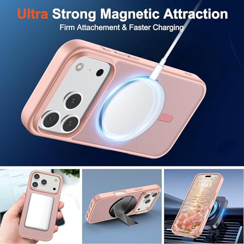 Image of SUPFINE Magnetic for iPhone 17 Pro Case (Compatible with MagSafe)(Military Grade Drop Protection) Translucent Matte Shockproof with Anti-Fingerprint Phone Cover,Pink