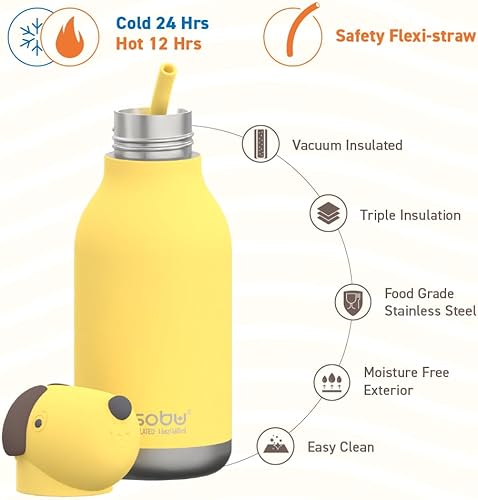 Miniatura 3 de asobu BestieBottle - Botella de agua aislada de acero inoxidable con cabeza de animal suave desmontable, divertida bebida para niños y adolescentes,