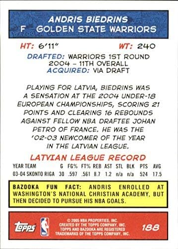 Miniatura 2 de 2004-05 Topps Bazooka #188 Andris Biedrins RC NBA Basketball Trading Card