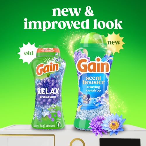 Image of Gain In-Wash Laundry Scent Booster Beads Long-Lasting Fresh Scent Beads All Day Freshness and Odor Protection, Relaxing Dewdrop Scent, 24 oz (Packaging May Vary)