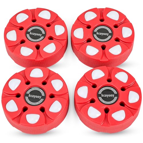 kcayony 4 Pack Roller Hockey Balls & Street Hockey Pucks - Smooth-Rolling Design with Durable Shatterproof Plastic - Driveway/Backyard Training - Non-Ice Use Only (Red -4 pcs)