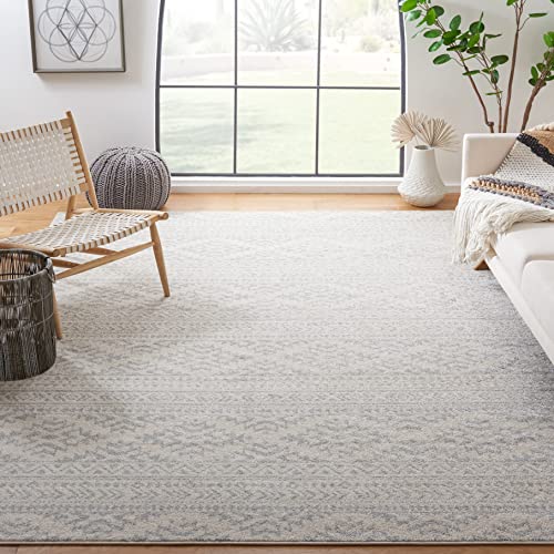 SAFAVIEH Tulum Collection Area Rug - 10' Square, Ivory & Light Grey, Moroccan Boho Tribal Design, Non-Shedding & Easy to Clean, Ideal for Living Room, Bedroom, Dining Space (TUL272G)