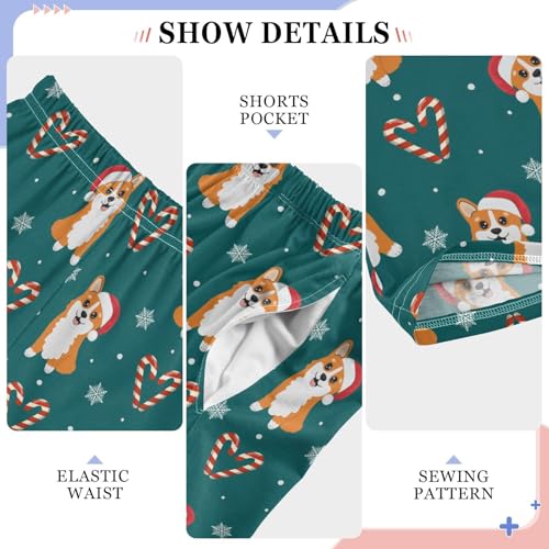 Corgi Dog Xmas Candy Cane Boys Long Pants Soft Trousers Elastic Waist Kids Lounge Bottoms with Pockets S-XL4