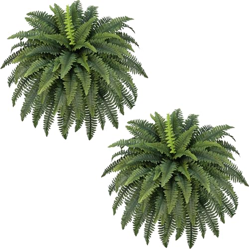 FOREST PRINCE 42' Artificial Boston Fern Large Bush Plants, 2 Bundles of Fake Ferns with 65 Fronds...