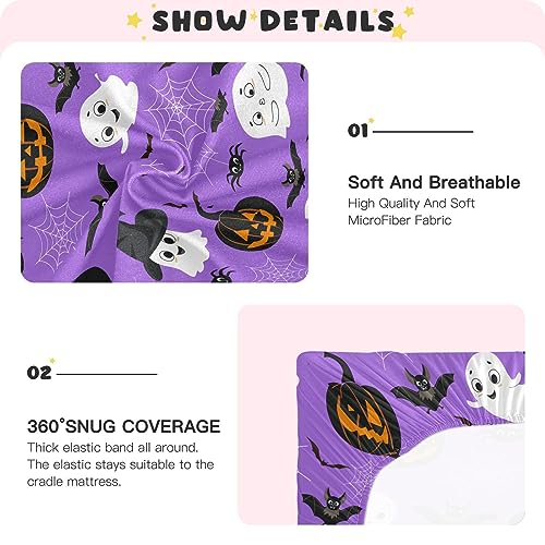 Image of Ghost Halloween Crib Sheets Soft Breathable Fitted Baby Crib Sheets Mattress Cover for Girl Boys, 52 inch x 28 inch x 9 inch