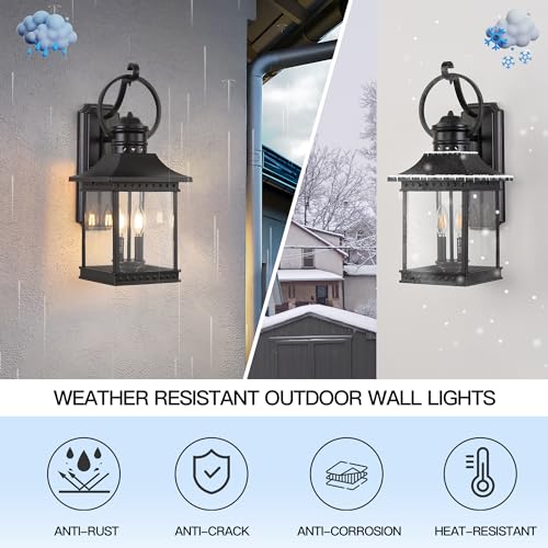 Outdoor-Lanterns-215-H-Large-Exterior-Sconce-Lights-2-Light-Black-Outdoor-Wall-Light-Fixtures-with-Clear-Glass-for-Porch-Patio-Farmhouse Outdoor Lanterns 215 H Large Exterior Sconce Lights 2 Light Black Outdoor Wall Light Fixtures with Clear Glass for Porch Patio Farmhouse