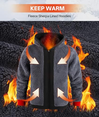 Image of V VALANCH Men Hoodies Zip Up Sherpa Lined Sweatshirts Heavyweight Thick Warm Fleece Winter Jacket