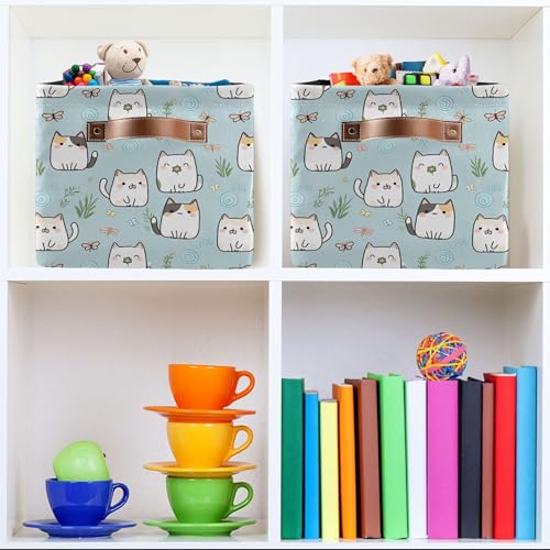 Image of Wamika Cute Cats Storage Basket Fabric Storage Bin Laundry Baskets, Funny Cat Kitty Foldable Storage Boxes Organizer Bag for Baby Cloth Dog Toy Book Storage Cubes Shelf Closet Basket 16x12x8 Inches