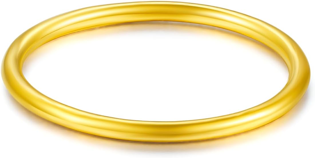 24K Real Gold Ring Simple Unisex 999 Gold Ring with Jewelry Box for Women Men Couple Lover Boyfriend Girlfriend Birthday Anniversary(Size:46.5-61.9)