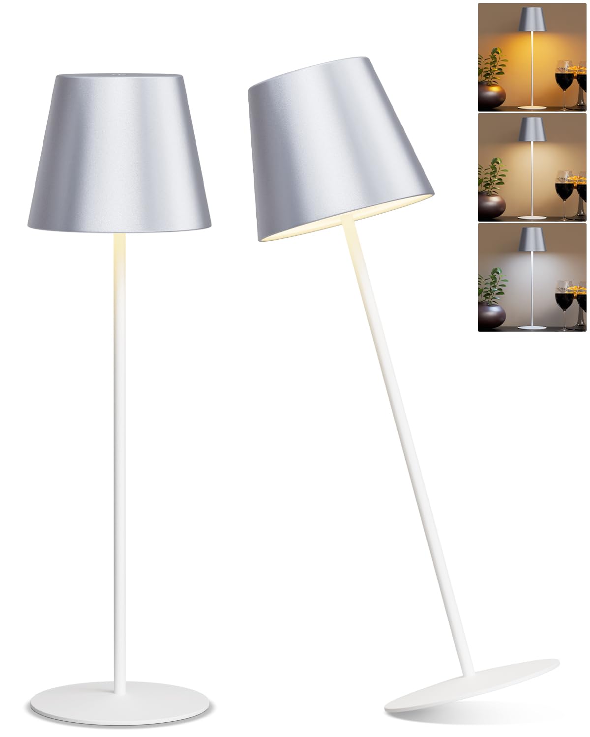 FUYO 2 Stück LED Tischlampe kabellos akku Nachttischlampe - USB-C Aufladbar, Touch Dimmbar 3-Stufig Warmlicht, Wasserdicht, für Indoor Outdoor