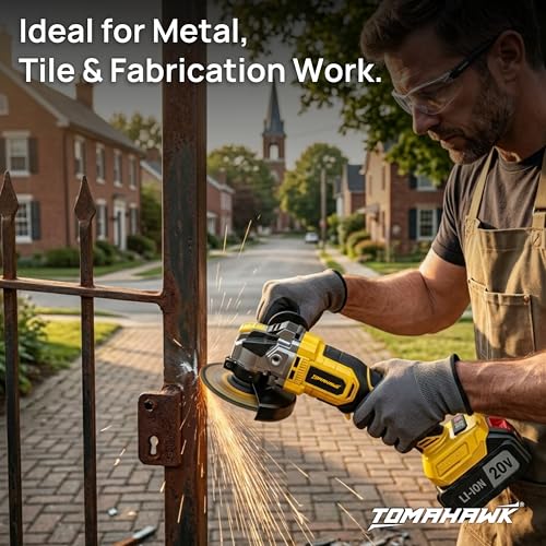 Image of Tomahawk CGR-5555 20V Brushless Cordless Angle Grinder | 4 Inch / 100mm | 3-Speed Control up to 8500 RPM | Dual 3.0Ah Batteries | Paddle Trigger Lock for Cutting & Grinding