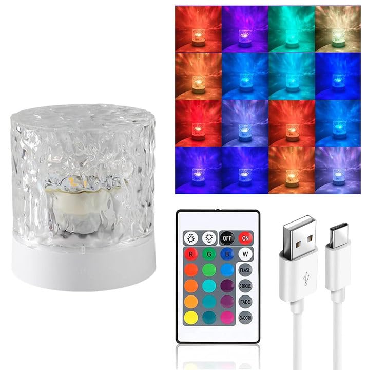 Esoes Lámpara LED de cristal, lámpara de noche de cristal, 3000 mAh, 16 colores, control táctil, 4 modos USB, lámpara de mesa con mando a distancia, lámpara de mesita de noche que cambia de color