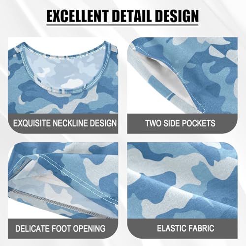 Pajama Short Sets Blue Military Camouflage Soft Cotton Summer Sleepwear 2 Piece PJS Size 5-14T3