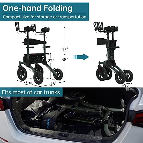 Elenker All-Terrain Upright Rollator Walker, Stand Up Rolling Walker With Seat, 12” Non-Pneumatic Tire Wheels, Compact Folding Design For Seniors, Green #TOP5