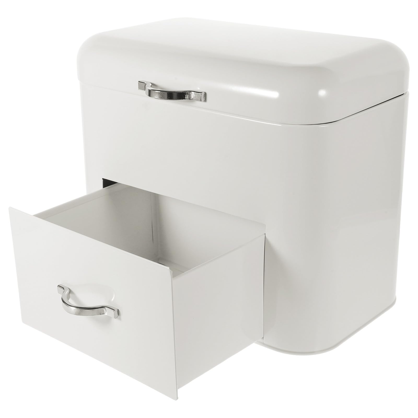 FRCOLOR Caja Espacioso y Resistente para Guardar Pan de Hierro Blanco Gran Capacidad y Diseño Retro Organizador de Alimentos para Cocina y Cafeterías