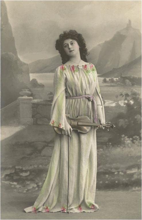 Woman Standing with Violin - Vintage Image
