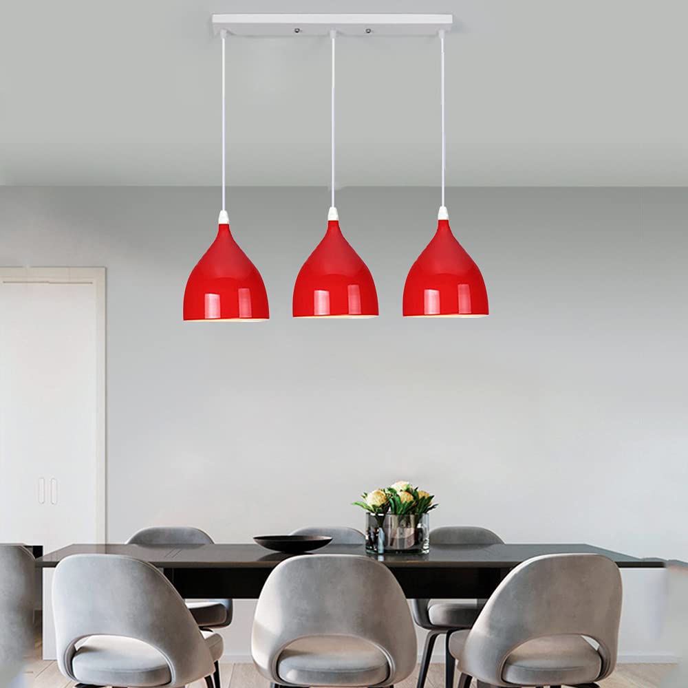 Lampade A Sospensione A Tirante 3 E27 Moderni Metallo Paralume Lampadario Regolabile in Altezza Cucina Ristorante sala da pranzo soggiorno Camera da letto corridoio Luce Pendente (rosso)