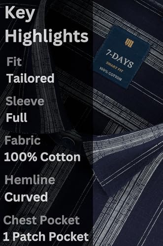 Image of 7-DAYS Men's Premium Striped Shirt - 100% Cotton, Tailored Fit (Between Slim & Regular), Full Sleeve, with Pocket - Smart Office & Casual Look