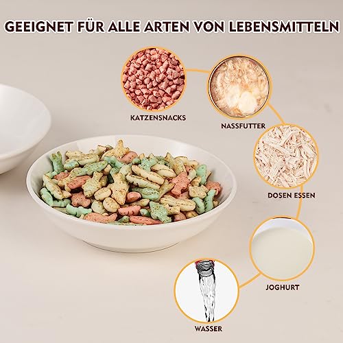 Katzennäpfe aus Keramik Katzennapf Set - 6 Stück Futternapf für Katzen im minimalistischen Stil - Breit, Flach, schnurrhaarfreundlich - mikrowellen- und spülmaschinenfest - 250 ml