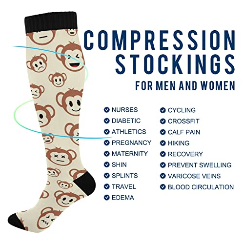 Wusikd Cute Monkey Face Compression Socks for Women and Men Circulation Long Socks for Athletic Running 14