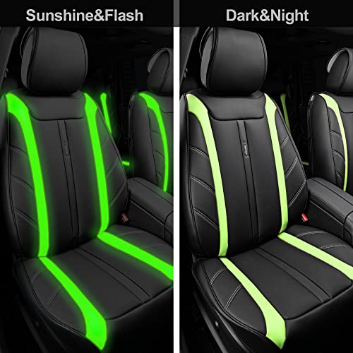 Image of CAR PASS Luxury Faux Leather Seat Covers Full Set, Breathable Sporty Premium Leather Auto Seat Covers Waterproof Anti Slip Universal Fit for 95% Trucks SUV Sedans Van, Black and Fluorescent Green