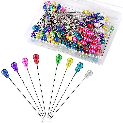 200 Pines de Costura para Tela, 56 mm, Coloridos de Acero Inoxidable, alfileres de Costura, Bola de Cristal para corsé, alfileres de Colores con Cabeza para Ramos de Flores, Tejidos, Costura