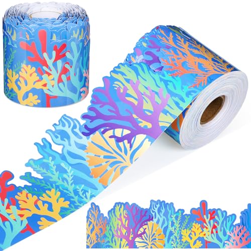 Image of Zonon 65 Feet Ocean Coral Reef Bulletin Board Border Decorative Classroom Decoration Paper Border Trim Rolled for Back to School Wall Chalkboard Decor