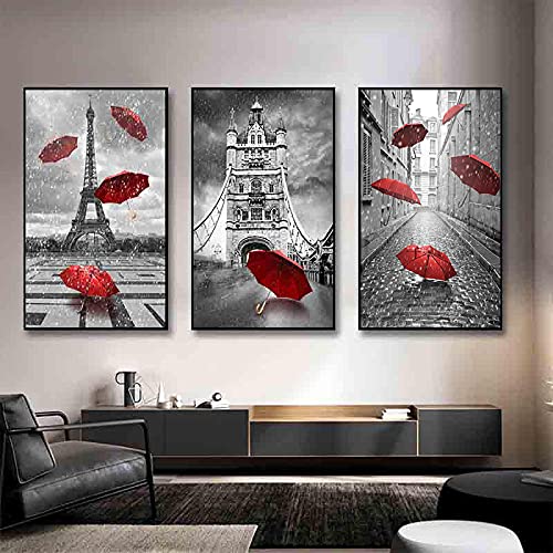 Affiches et impressions toile peinture moderne bâtiment parapluie rouge décoration salon