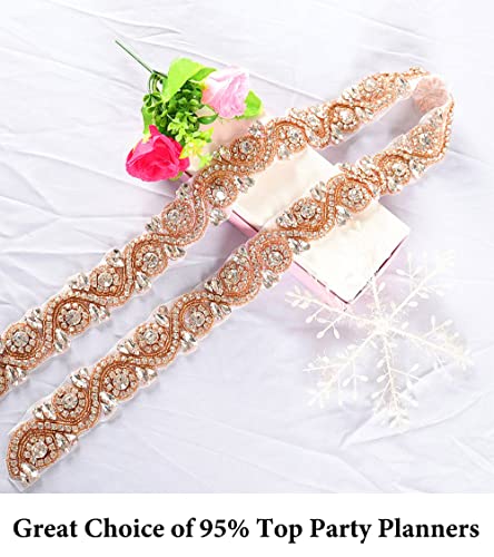Wedding Belt Rhinestone Applique Crystal Rhinestone Trim 1 Yard Length Handmade Rhinestone Crystal Belt Wedding Dress Belt Girls Beaded Sash Belt Rose Gold #TOP4
