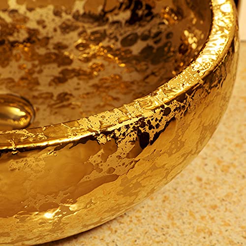 Gold Vessel Sinks Bowl Luxury Gold Glazed Ceramic Vanity Top Sink For Restroom Bathroom Bar #TOP1