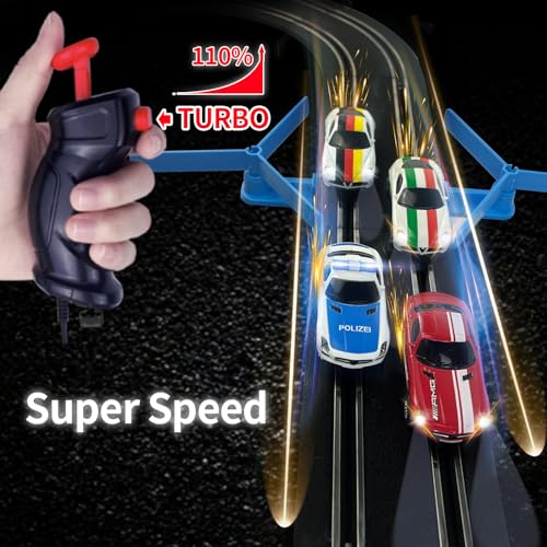 AGM MASTECH Slot Car Race Track Sets with 4 Exquisite Slot Cars, Battery or Electric Car Track, 2 Controllers, Lap Counter, Gift Toys for Boys and Girls Age 4 5 6 7 8-12