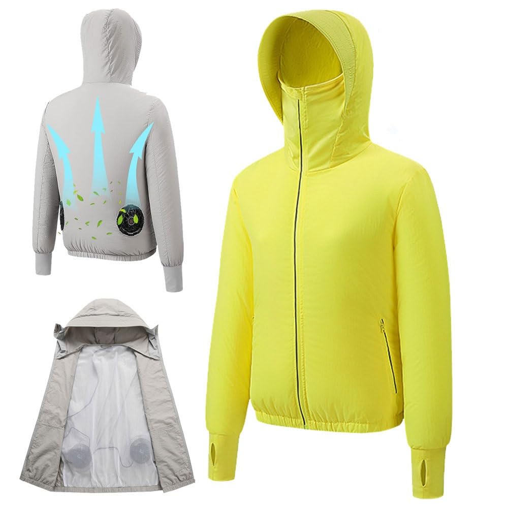 Giacca ventilata, Giacca rinfrescante da Lavoro con 2 ventole, 3 velocità, Unisex, Multicolore, Taglie S-4XL, Senza Batteria(Women Yellow,XXL)