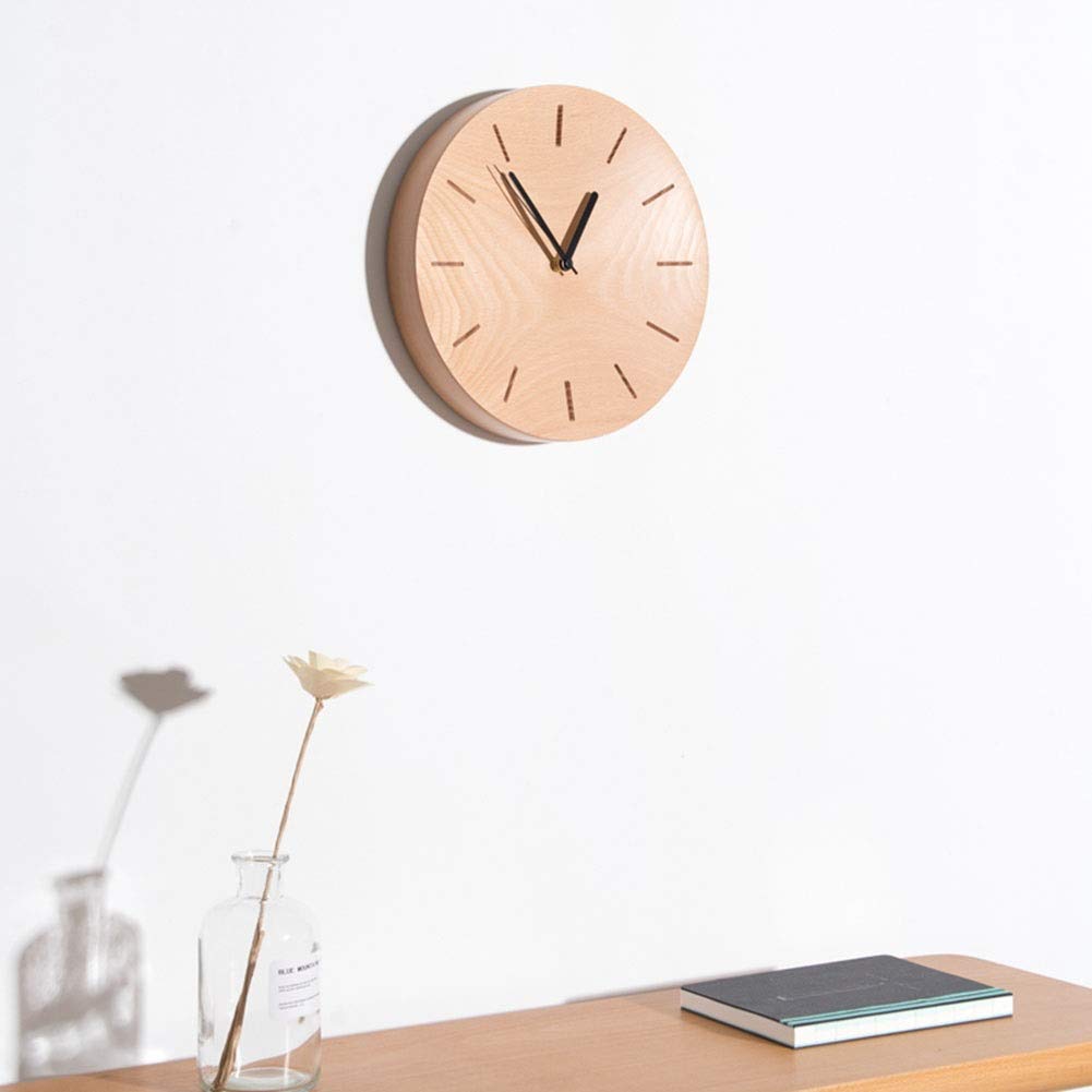 Relojes de Pared Silenciosos Que No Hacen Tictac, Funcionan con Pilas, Decoración Moderna, Sala de Estar, Dormitorio, Cocina, Relojes Redondos Personalizados de Maderaiza de Haya/B