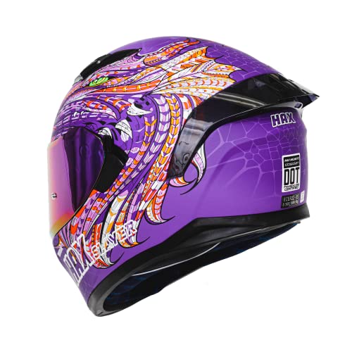 Image of HAX Obsidian Full Face Dual Visor Adult Motorcycle Helmet for Motorbike Street Bike with Pinlock Ready DOT Approved Slayer Purple XXL