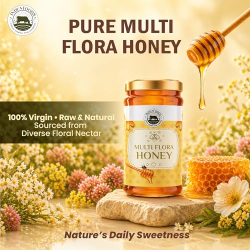 Image of Indu Foods Multi Flora Honey, 100% Virgin, Raw and Natural, Wildflower Blossoms, Rich in Antioxidants