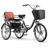 LSQXSS Dreirädrige Cruiser-Bikes mit integrierten Rädern, Soziussitz für Passagier und Gepäck, Doppelbremsen, faltbarem Tretunterstützungssystem, Vorderradfederung und Doppelkettenantrieb