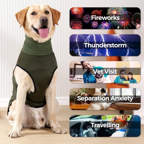 HEYWEAN Hundemantel mit beruhigender Kapuze und Ohrenschutz Anti Stress Weste Hund Beruhigungsweste Hund Rollkragen für Hunde Angst Beruhigungsjacke für Hunde Calmingshirt mit reflektierenden Streifen