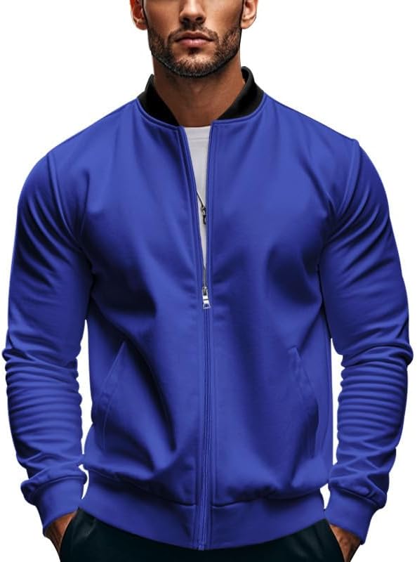 Men's Athletic Jacket - Lightweight Full Zip Stand Collar Slim Fit Outerwear for Sp...