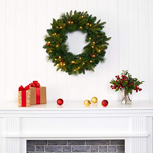 24In. Mixed Pine Artificial Christmas Wreath With 35 Clear Led Lights And Pinecones #TOP4
