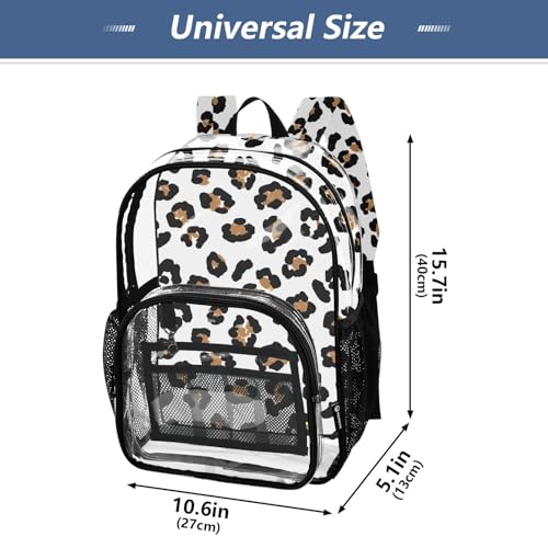 Clear Backpack for Women Boys Backpacks for Girls Approved Transparent Bag Black Brown Leopard Spots White4