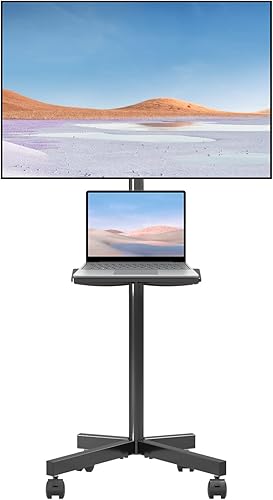 suptek Carrito de TV móvil para televisores de pantalla LCD LED planocurvada de 21 a 60 pulgadas Max VESA 400 x 400 con estante para laptop con