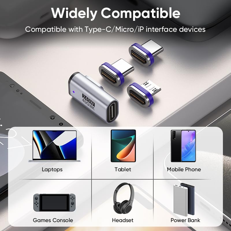 Adaptador Magnético USB-C Ángulo 90° 240W Pack 2 miniatura 7