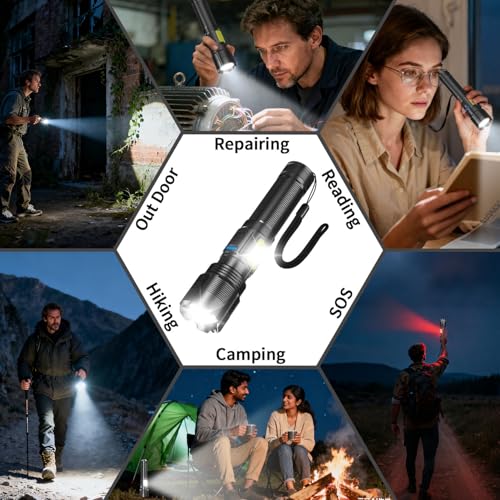 Image of Svoko Torch Light High Power Rechargeable, IPX7 Waterproof Led Charging Flashlight High Beam 800m Long Range with 7 Light Modes, Magnetic, Adjustable Portable Powerful Torchlight for Camping, Outdoor