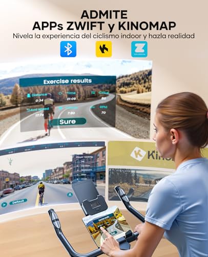 Miniatura 2 de Toputure Bicicleta Estática para casa con Amortiguación Mejorada y APP | Volante 15 kg, Estructura reforzada, Asiento cómodo para largas sesiones, Pulsómetro, Altura 155-195 cm, Máx 160 kg