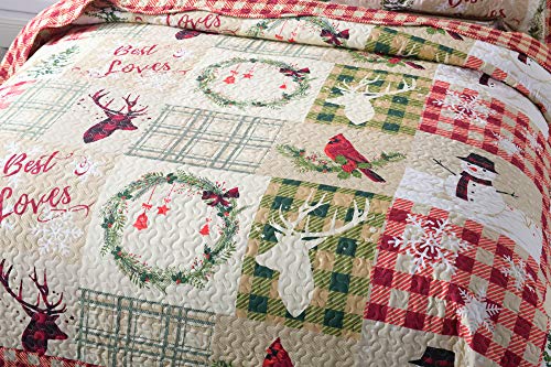 3 Piece Rustic Lodge Deer Quilt Christmas Quilt Quilted Bedspread Quilted Bedspread Ensemble/ Snowman Quilt