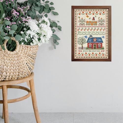 Image of FREEBLOSS Cross Stitch Wall Hanging Kits Joy in The Journey 13.8 * 19.7inch | 11CT Stamped Embroidery Starter Kits Pre Printed Stitches Practice Kit With Instructions For Beginners Cross Stitching Decor